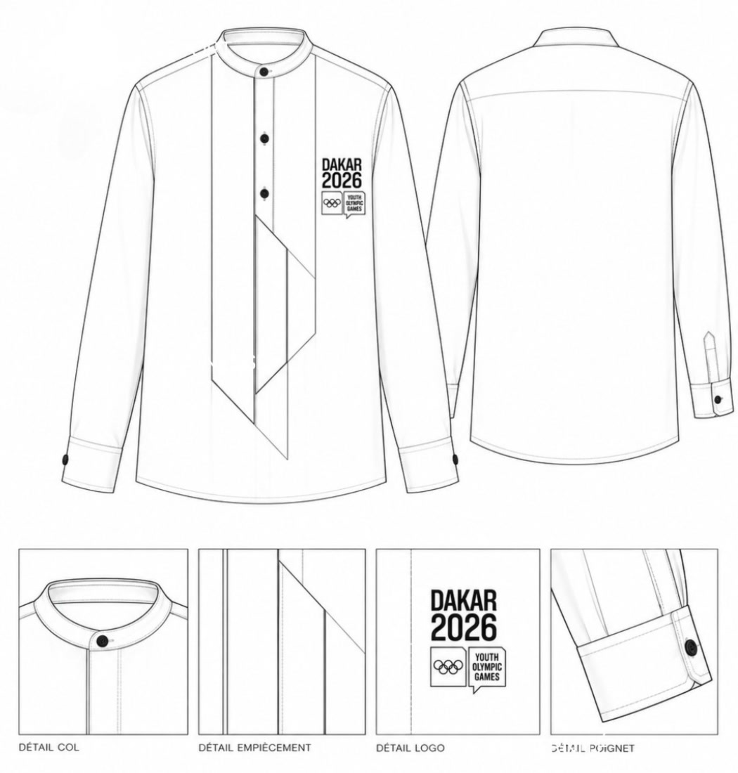 Dessin technique de la chemise Dakar 2026 par B.Touré